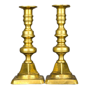 Pair of 19th Century English Brass Push Up Candlestick Holders