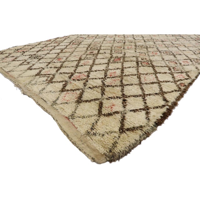 21359 Vintage Moroccan Beni Ourain Rug, 06'01 x 09'03. The Nomad’s Script: A Vintage Beni Ourain Moroccan Masterpiece of...