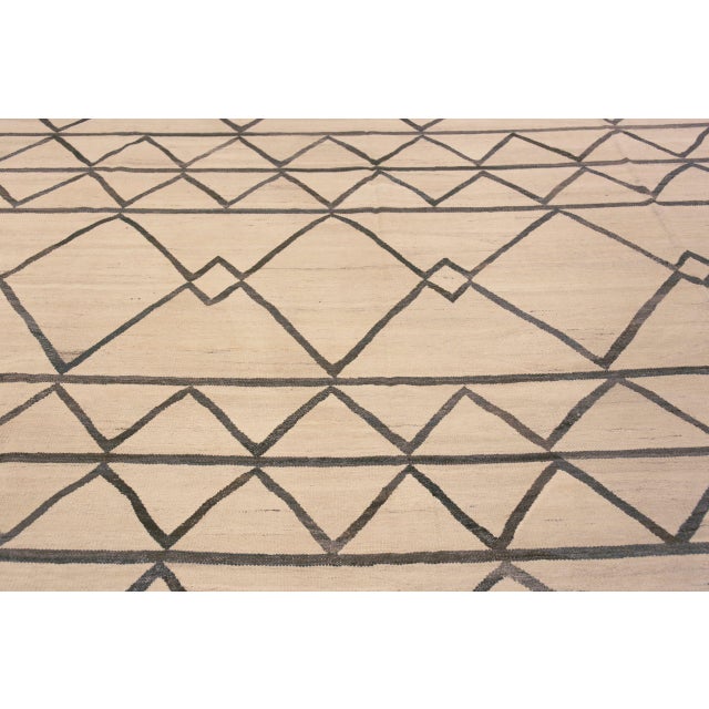 Phenomenal Large Modern Cream Brown Geometric Contemporary Flatwoven Kilim Rug, Country of Origin: Central Asia, Circa...