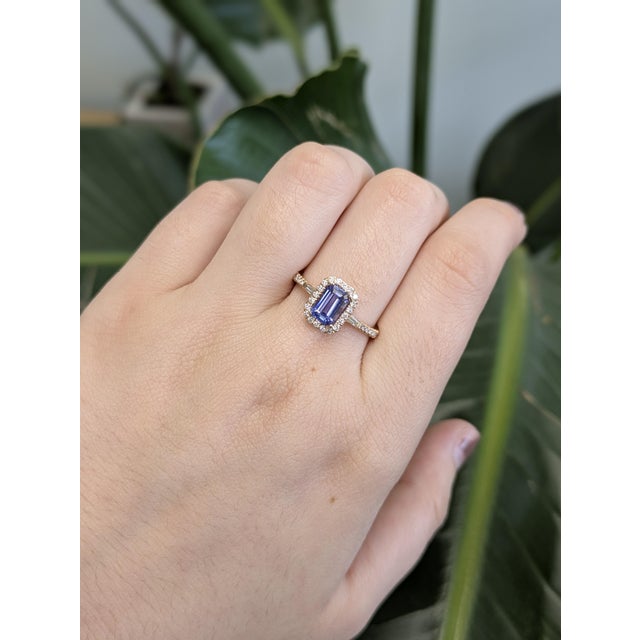 Art Deco 1ct Tanzanite Ring With Earth Mined Diamonds in Solid 14k Rose Gold | Em 7x5mm, Size 6.75 For Sale - Image 3 of 8