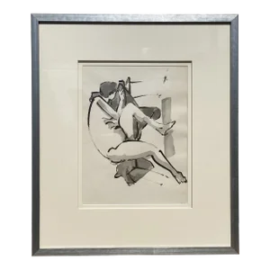 Vintage Nude Drawing by John Alfred Begg, Framed