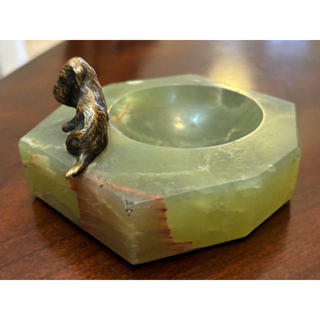 Metal 1940s Bronze Cocker Spaniel Dog Alabaster Octagonal Catch All Ring Dish For Sale - Image 7 of 9