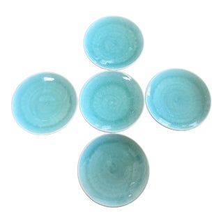 Jars-France Tourron Aqua (Elise) Salad Plates-Set of 5- 2015-2022 For Sale