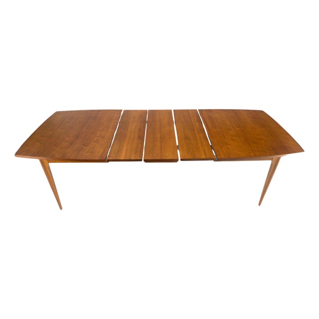 Tapered Legs Walnut 3 Leaves Danish Mid Century 66" Long Dining Table MINT! For Sale