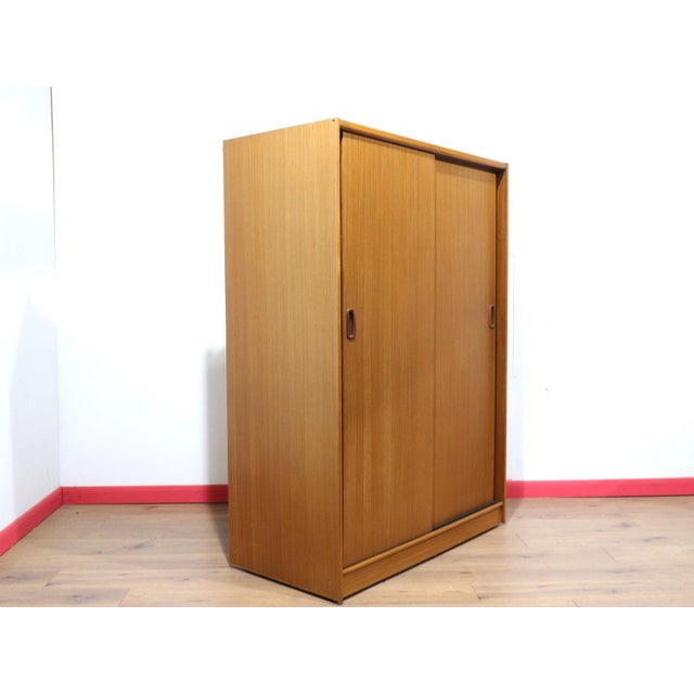 Mid-Century Modern Mid Century Modern Vintage Teak Sliding Door Armoire Wardrobe in the Style of Austinsuite Danish Style For Sale - Image 3 of 14