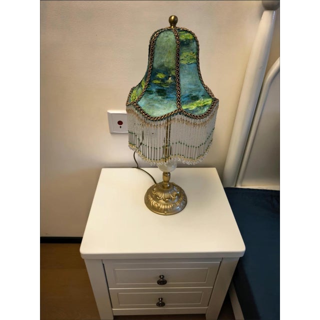 Monet Water Lily Beaded Chain & Copper Lamp For Sale - Image 4 of 7