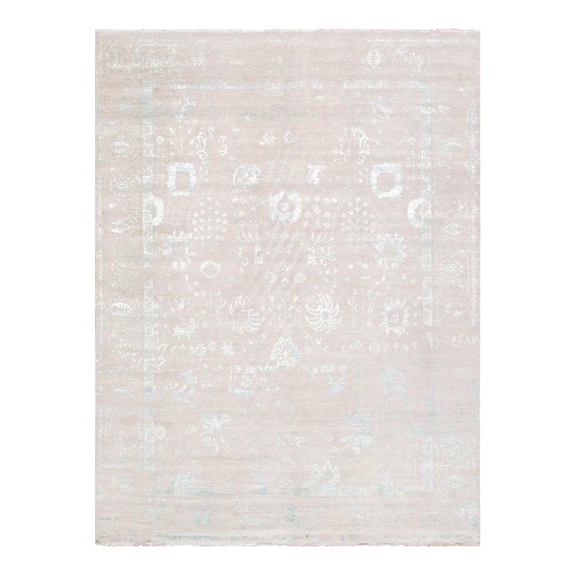 Pasargad Home Transitional Hand-Knotted Silk & Wool Area Rug For Sale
