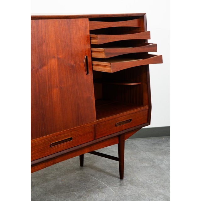 Mid Century Danish Modern Credenza Highboard Bar Sideboard Denmark Teak Drawers For Sale - Image 11 of 12