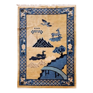 Vintage Chinese Art Deco Pictorial Rug, Hand-Knotted Wool, Early 1900s, 5' x 7' For Sale