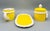 1970's Rubel Yellow & White Tassel Ceramic Coffee Service Set With Tray, 6 Mugs, Sugar and Creamer - Retro, McM, Grandmillenial For Sale - Image 10 of 17