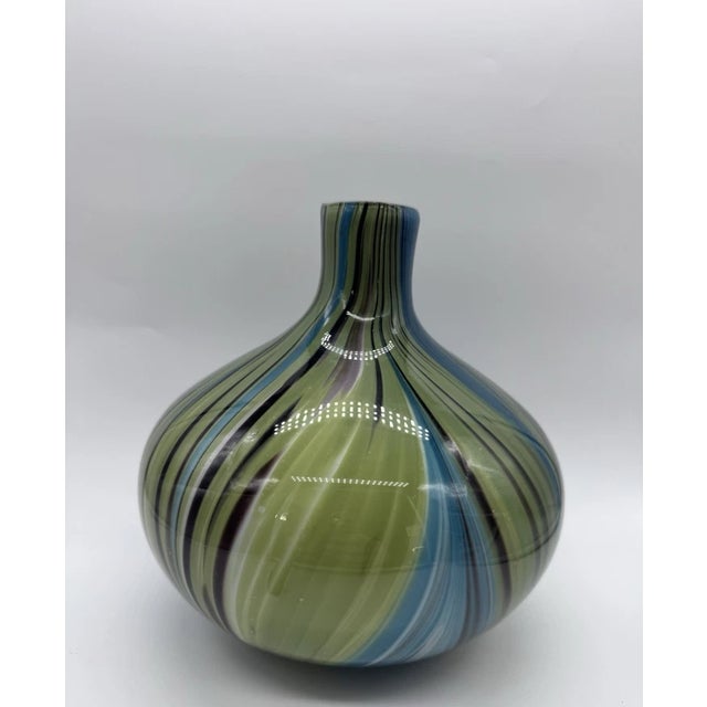 Murano Vintage Murano Style Swirl Blue Green Black Hand Blown Vase For Sale - Image 4 of 6
