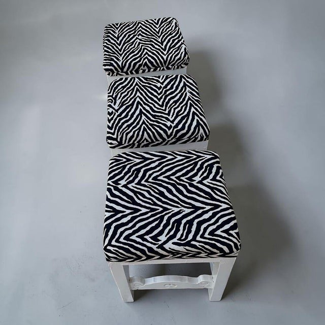 Vintage Portuguese Rustic Wood Stool White with Zebra Fabric Upholstery, 1940s For Sale - Image 11 of 18