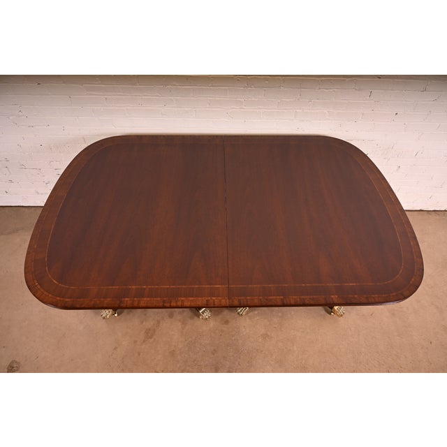 Baker Furniture Style Georgian Mahogany Double Pedestal Extension Dining Table, Newly Refinished For Sale - Image 9 of 14