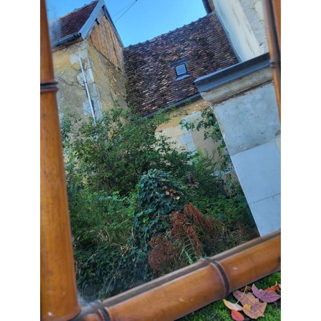 Vintage Bamboo-Style Wooden Mirror, 1960s For Sale - Image 4 of 6