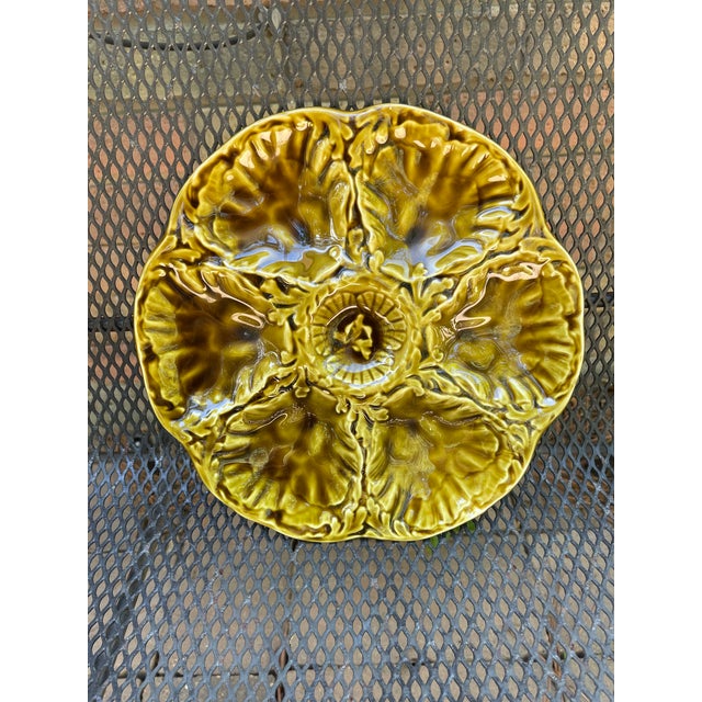 1950s French Gien Majolica Olive Green Oyster Plate For Sale - Image 12 of 13