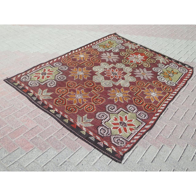Mid 20th Century Mid 20th Century Mid 20th Century 60s Vintage Goathair Handmade Turkish Kilim Boho Area Rug For Sale - Image 5 of 11
