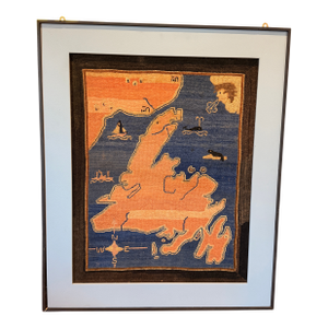 Vintage Framed Grenfell Newfoundland and Labrador Map Hooked Mat c.1936