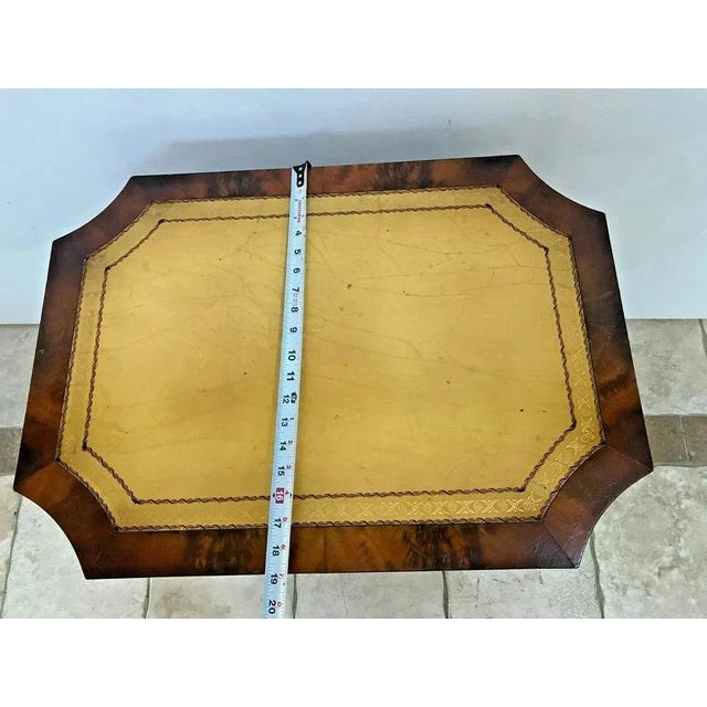 1940s Vintage Console Table Rectangle Lower Shelves Leather Top Curved Corners Inlays For Sale - Image 9 of 10