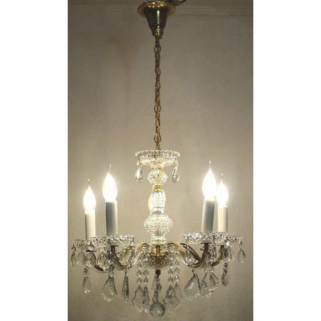 Gold Antique Brass Lead Crystal Palme and Walter Chandelier from Palwa, 1950s For Sale - Image 8 of 10