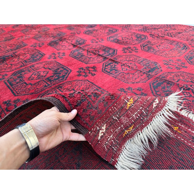Red Turkmen Bokhara Hand-Knotted Wool Rug - 7'1" X 9'8" For Sale - Image 6 of 12
