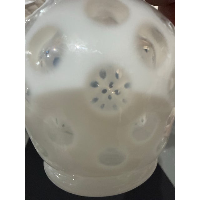 White Hand-Blown Frosted Art Glass Pitcher With Polka Dot Pattern VNTG For Sale - Image 8 of 12