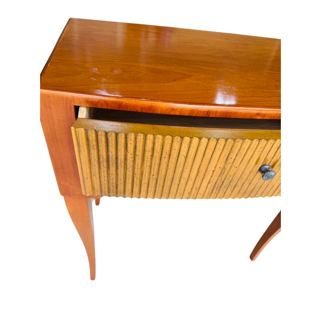 Brown Vintage Baker Furniture French Regency Side Tables, Pair | Mid-Century Cherry Demilune Nightstands With Gilt Reeded Drawers For Sale - Image 8 of 15
