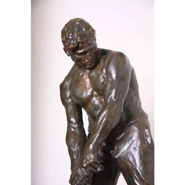 Metal V. Demanet, Statue of a Man, Bronze For Sale - Image 7 of 7