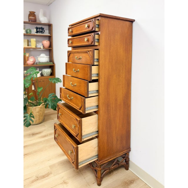 Mid 20th Century Ficks Reed Faux Bamboo Lingerie Chest Eight Drawers Brass Hollywood Regency For Sale - Image 9 of 11