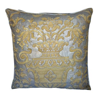 Pair of Custom Golden Campanille Patterned Fortuny Textile Pillows For Sale