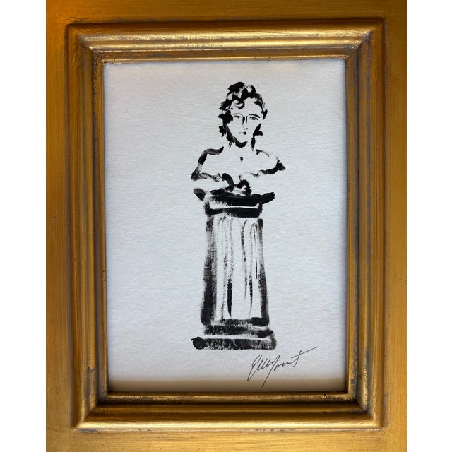 2026 Elle Yount Classical Sculpture Bust on Pedestal Painting in Black on White in Gold Plein Air Frame For Sale - Image 4 of 5
