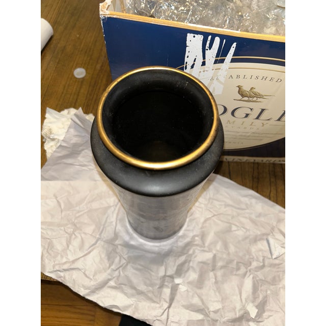 Metal Black Floral Decorative Vase With Gold Accents For Sale - Image 7 of 7