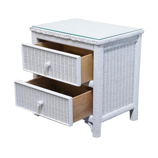 Lexington / Henry Link Country Cottage Style 24" White Wicker Two Drawer Nightstand 477-621 For Sale In Kansas City - Image 6 of 14