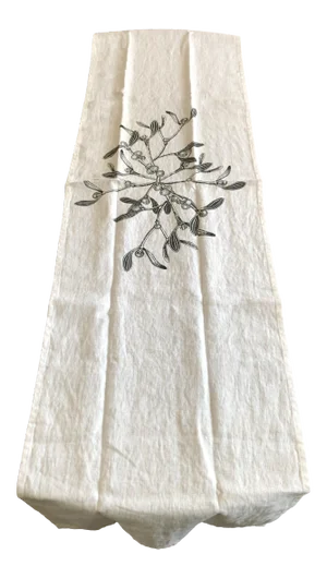 German Linen Table Runner - Mistletoe