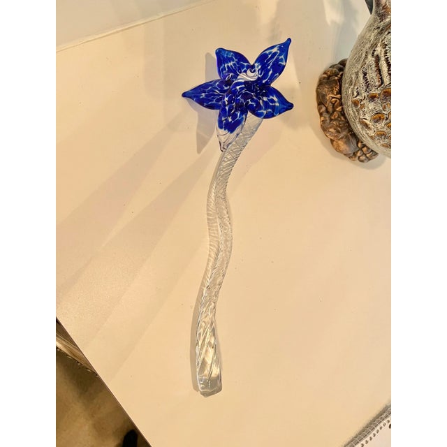 1990s Glass Art Murano Style Long Stem Flower For Sale - Image 5 of 5