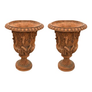 1990s Pair of Neoclassical-Style Terracotta Garden Urns For Sale