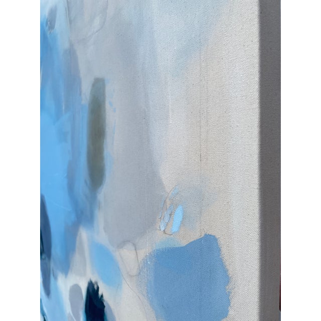 "Echoes Along the Waterline" Large Contemporary Blue Abstract Painting in Cerulean, Slate and Navy by Stacey Warnix For Sale - Image 9 of 10