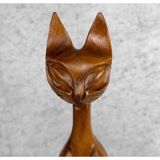 Mid-Century 17" Teak Siamese Cat Carved Sculpture - A Pair For Sale - Image 6 of 9