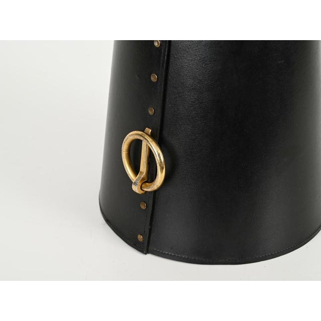 Italian Black Leather and Brass Decorative Coal Bucket or Waste Bin, 1950s For Sale - Image 9 of 15