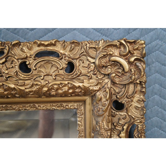 Gold Antique French Baroque Rococo Gold Gilt Pierced Acanthus Beveled Mirror 52" For Sale - Image 8 of 11