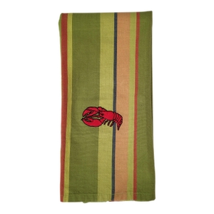 Crate & Barrel Hand Embroidered Cotton Striped Lobster Tea Towel