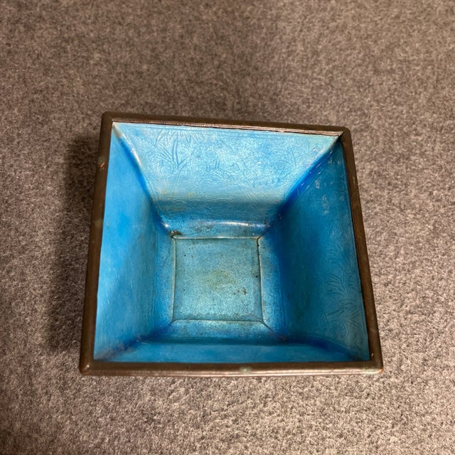 Early 20th Century Antique Chinese Cloisonné Square Enameled Bowl For Sale - Image 5 of 9