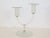 Dual stem, clear etched glass candlestick pair