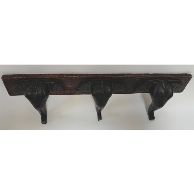 Hand-Carved Wooden Elephant Wall Coat Rack Triple Head Hooks Asian/African Style For Sale - Image 10 of 12