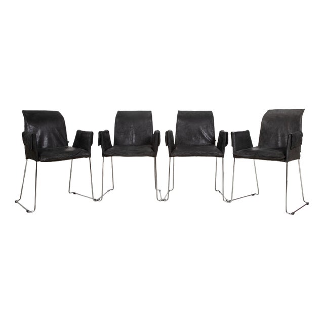 Mexico Chairs in Black Leather and Chrome from KFF For Sale