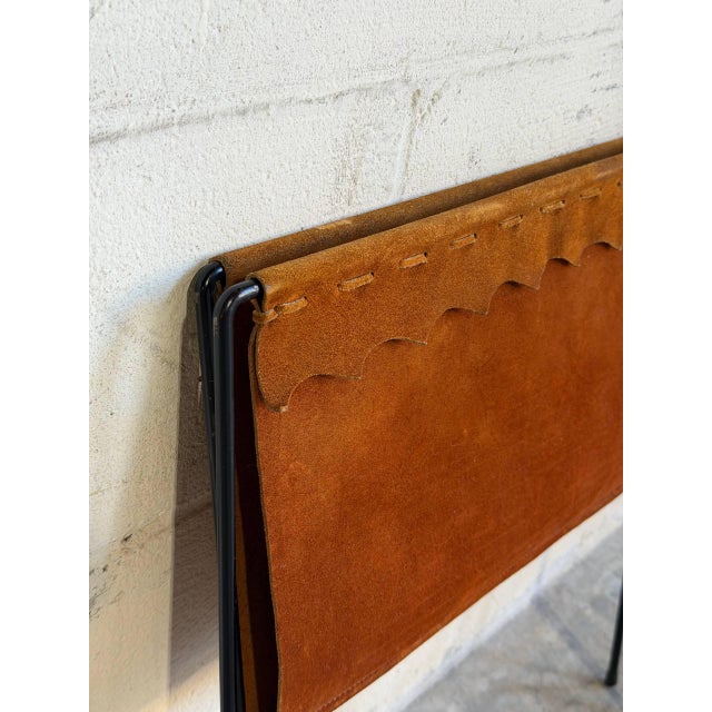 Brown Suede Leather Folding Magazine Holder Mid-Century Modern Vintage For Sale - Image 11 of 11