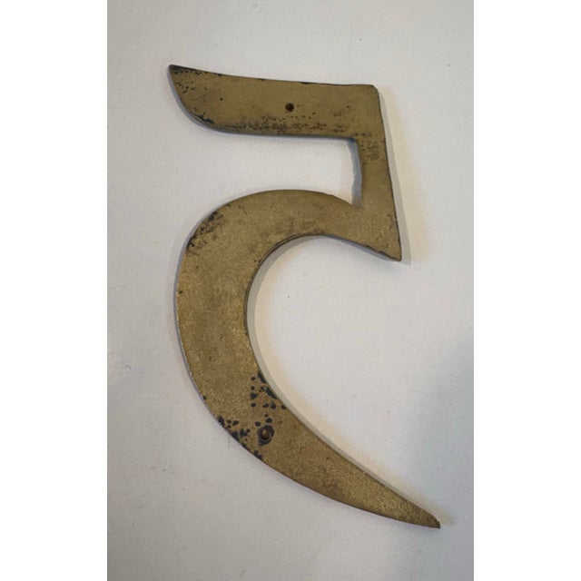 Vintage Brass Number Five “5” House Number For Sale - Image 4 of 4
