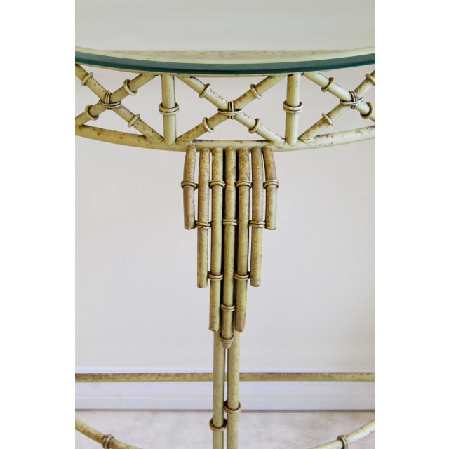 Vintage Hollywood Regency Faux Bamboo Console Table & Mirror Set Demilune Palm Beach Regency 1970s For Sale - Image 10 of 18