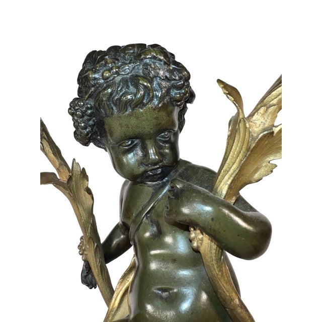 Mid 19th Century Patinated Bronze Figural Putti Candelabra - a Pair For Sale - Image 4 of 12