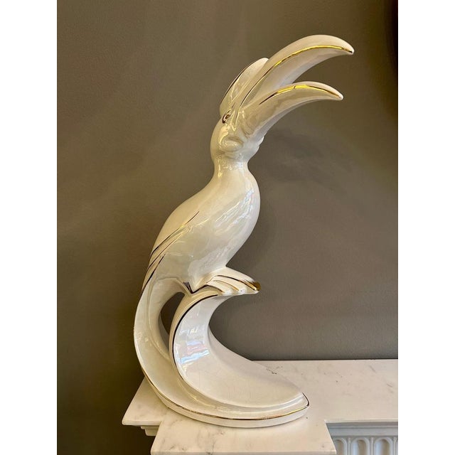 Ceramic Italian Porcelain and Gilt Tropical Bird, 1980s For Sale - Image 7 of 8