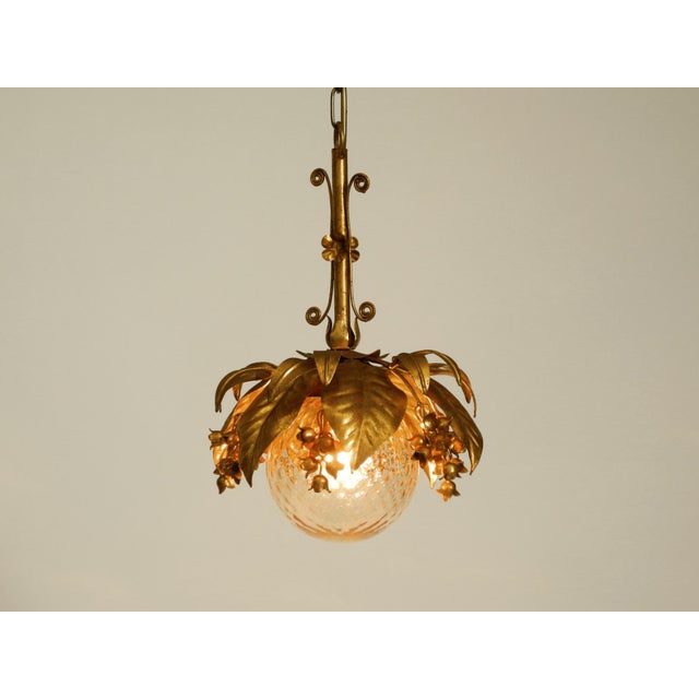 Glass Vintage Gold-Plated Metal Pendant Lamp with Glass Sphere by Hans Kögl, 1970s For Sale - Image 7 of 18